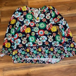 Crown & Ivy floral shirt. Flattering v neck w/ slightly belled sleeves.  Medium